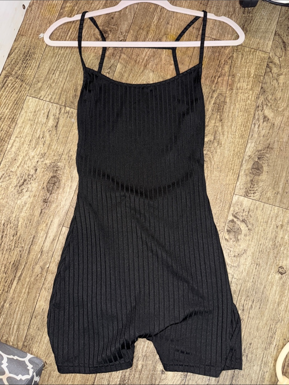 SHEIN Black Ribbed Spaghetti-Strap Romper